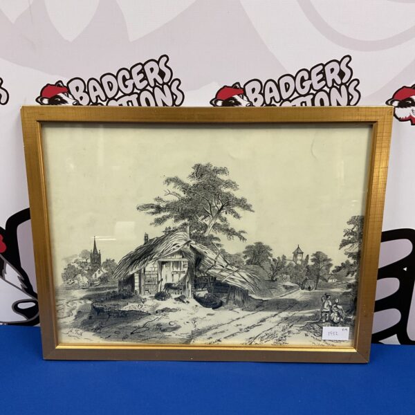Victorian charcoal drawing of a cottage by Annie Firth, 1879.