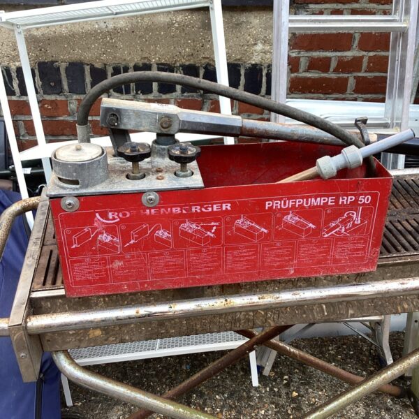Vintage Rothenberger RP 50 pressure testing pump with hoses.