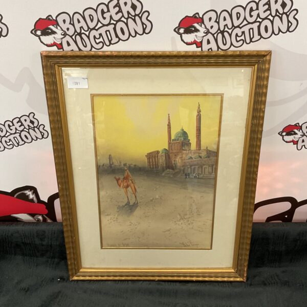 Antique watercolour painting of the Mosque of Onar by Anton Purbini.
