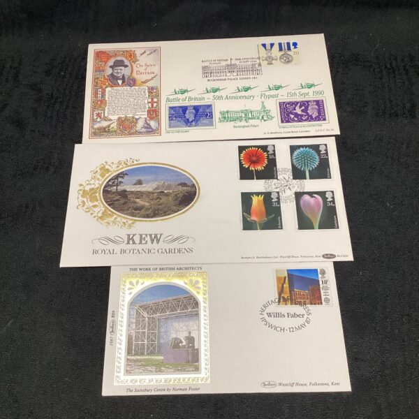 Battle of Britain first day cover with Winston Churchill and Kew Gardens imagery.