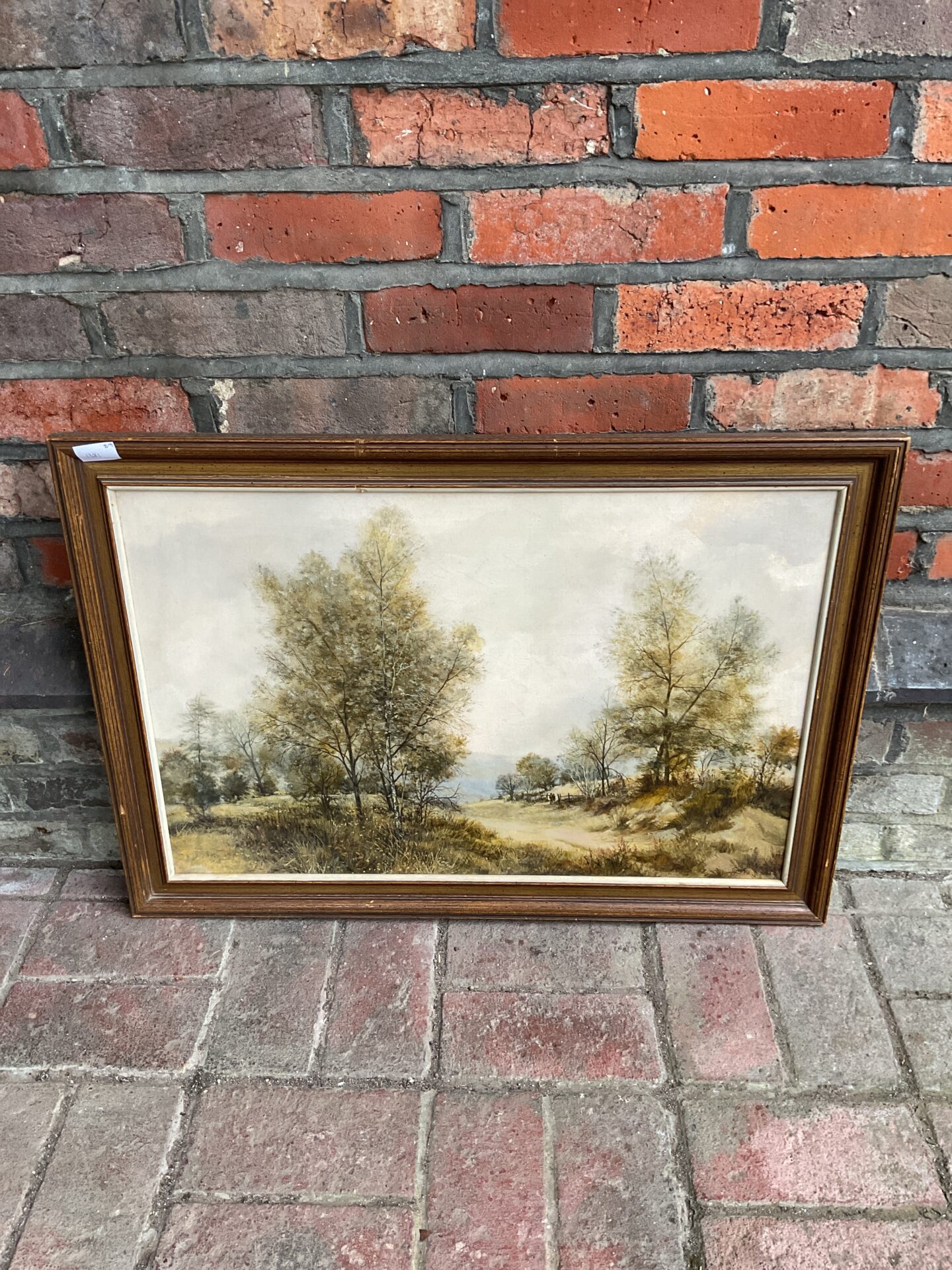 729 g hughes signed oils on canvas of country scene with figures by gate