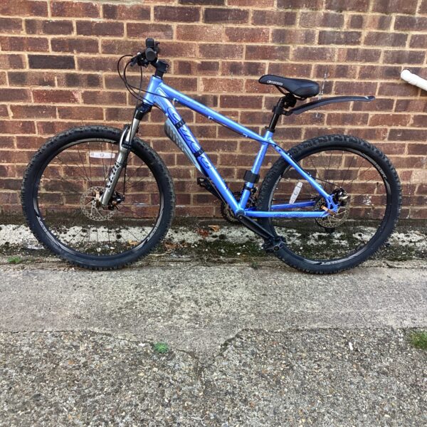 Blue Carrera Vulcan mountain bike for off-road cycling.