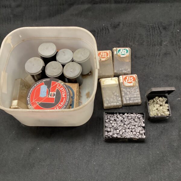 Vintage tray of .22 calibre airgun pellets for collectors.