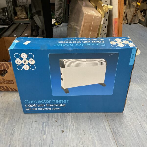 Get convector heater with thermostat, a portable electric heating appliance.
