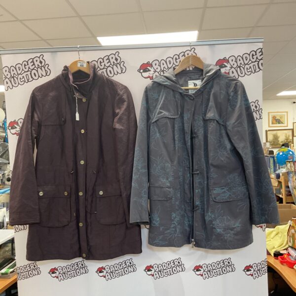 Vintage pair of raincoats, size 12 and 14, classic outerwear.
