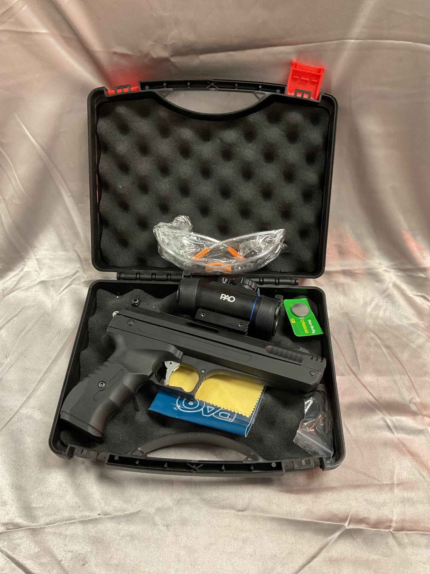 828 ntk buster single stroke pneumatic .22 cal Air pistol with pal sight and safety glasses in case