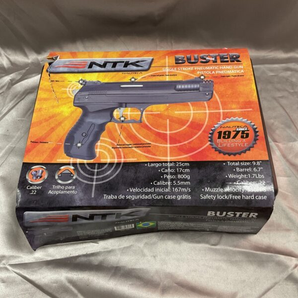NTK Buster pneumatic handgun in original packaging, .22 caliber air pistol.