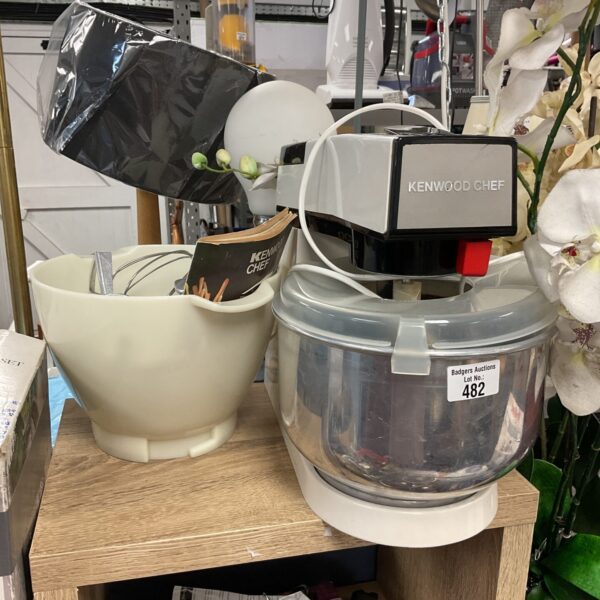 Front view of a vintage Kenwood Chef mixer in used condition.