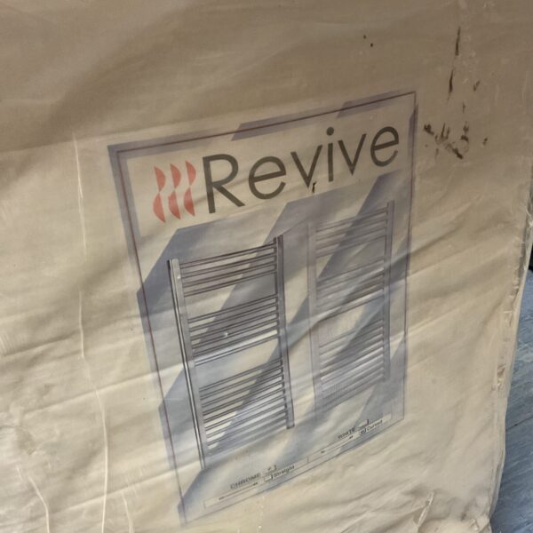 New chrome towel radiator for bathroom heating.