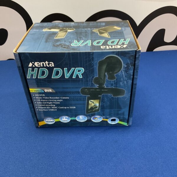 Xenta HD DVR car security camera with display screen.