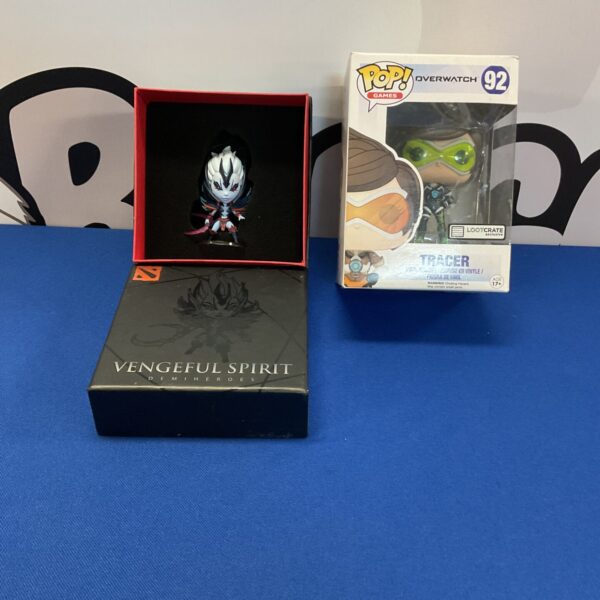 Funko Pop Overwatch Tracer Vengeful Spirit Demiheroes figure in box.
