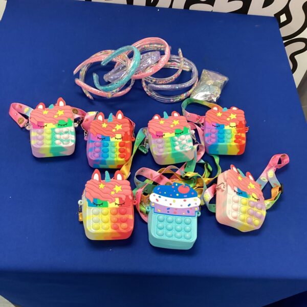 Brightly coloured childs bag and hairband set for kids.