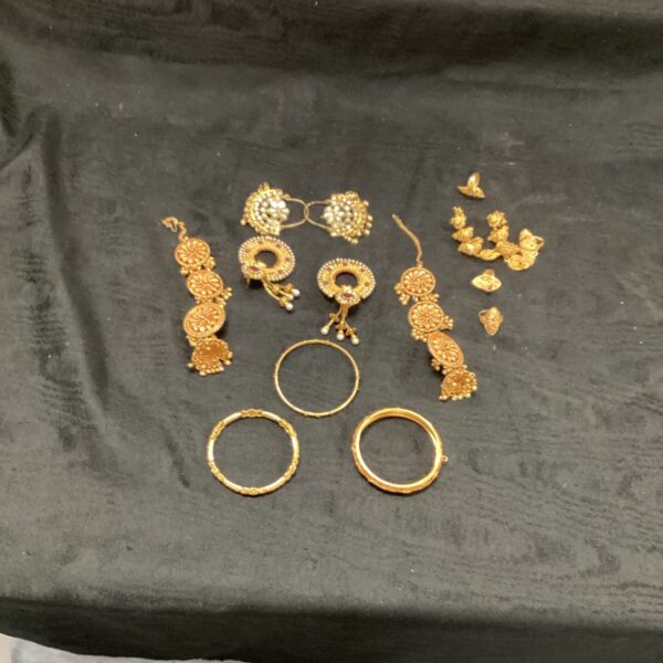 Intricate Indian bridal jewellery set in gold tone.
