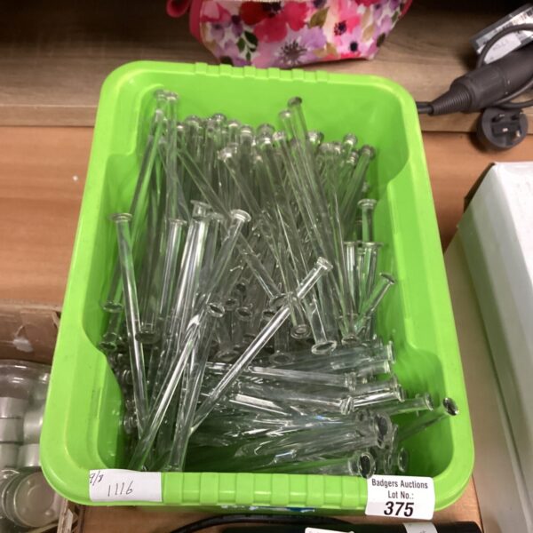 Large lot of clear glass stirrers for laboratory use.