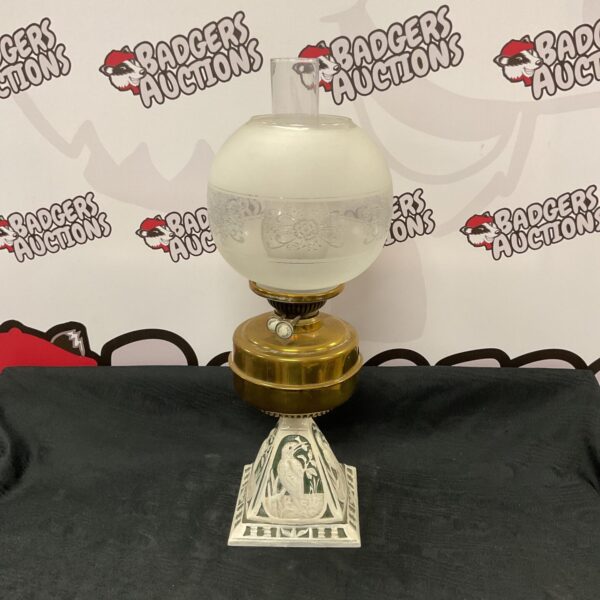 Vintage F & J Bruce oil lamp with kingfisher base.