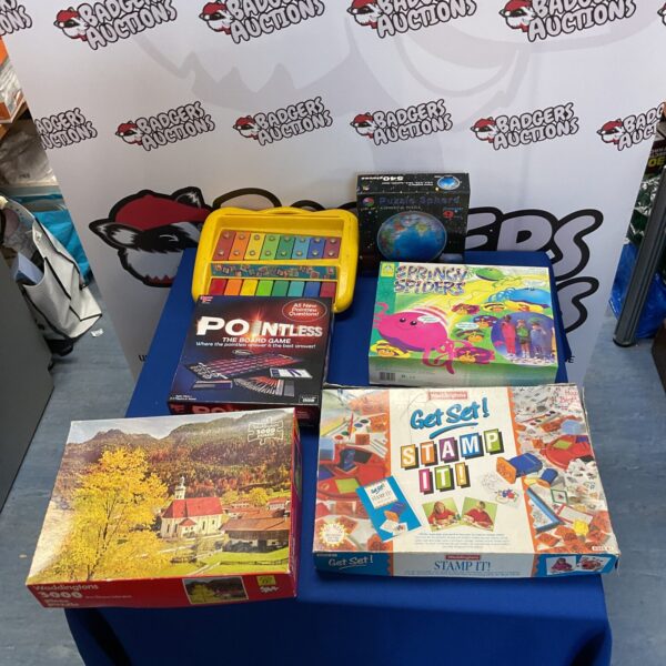 Kids board game lot with xylophone for family fun.