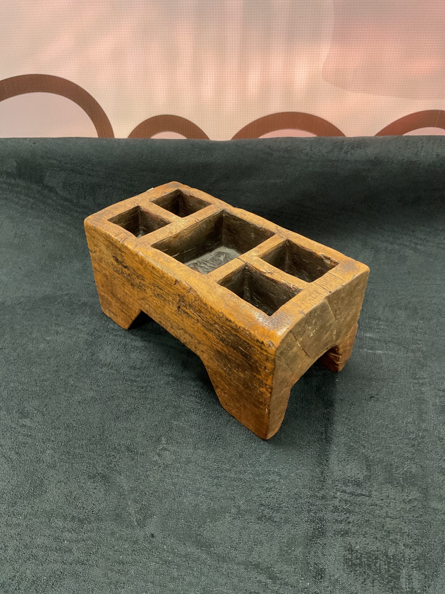 028 Antique hand carved wooden spice box