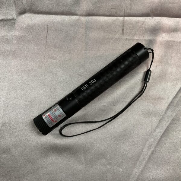 Red USB 303 laser pen with lanyard attachment.