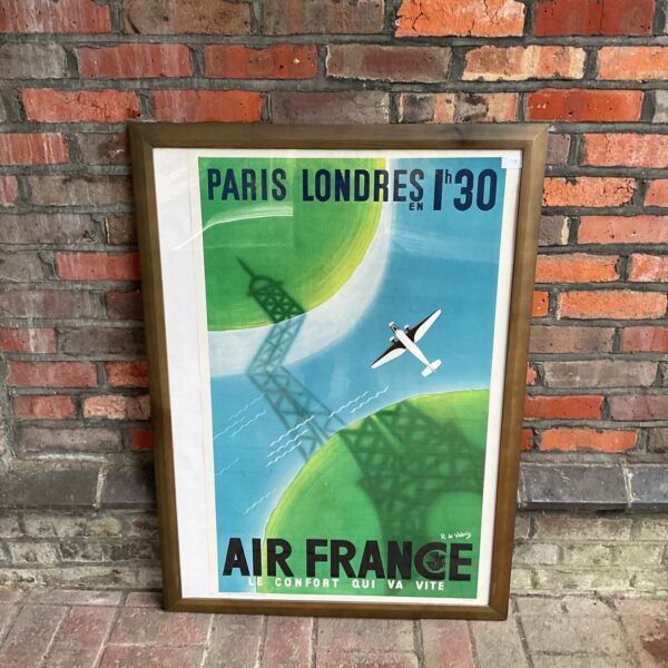 Vintage Air France Paris London poster by r de Valerio, featuring an aircraft.