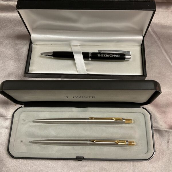 Silver Parker pen and pencil set with The Ghan ballpoint pen.
