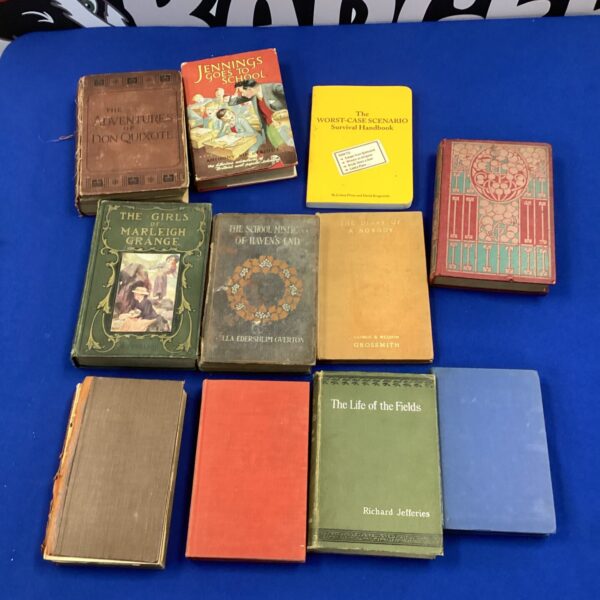Vintage book collection including Jennings Goes to School and The Diary of a Nobody.