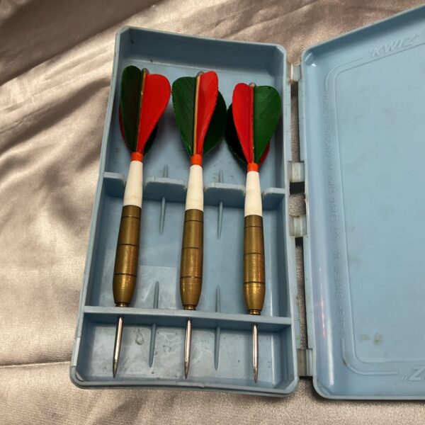 Vintage Kwiz brass dart set in original case.