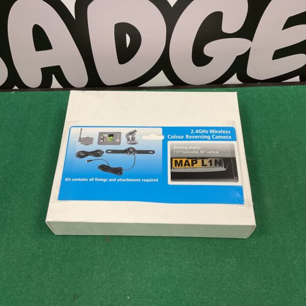 Wireless reversing camera kit for cars, including display and camera.
