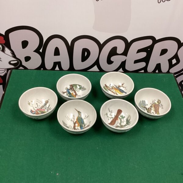 Six vintage Portmeirion soup bowls with botanical designs.