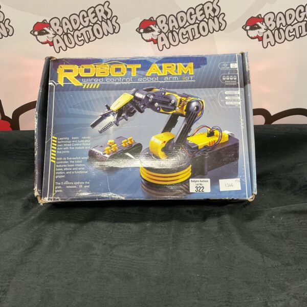 Vintage wired robot arm kit for educational robotics and STEM learning.