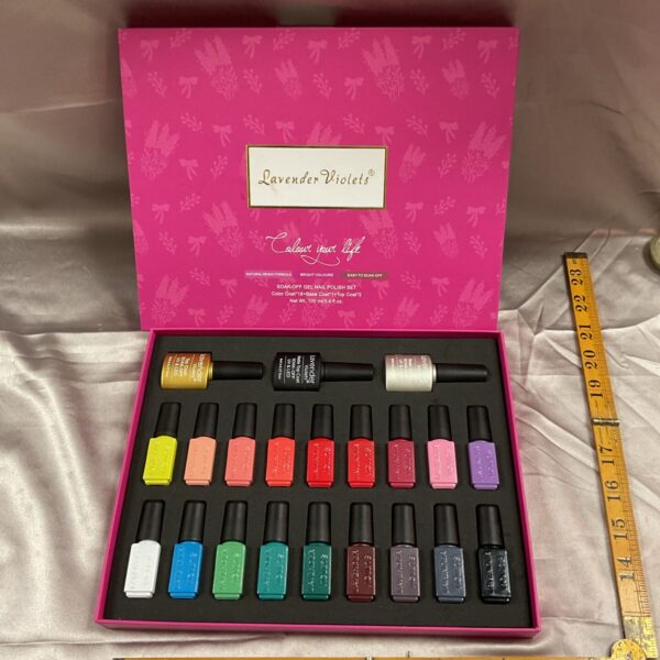 Vintage Lavender Violets nail polish set in original packaging.