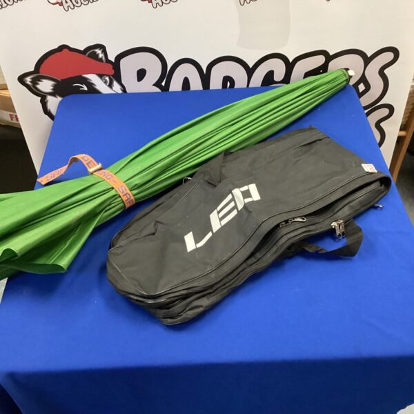 Fishing umbrella and LED illuminated rod bag set for angling.