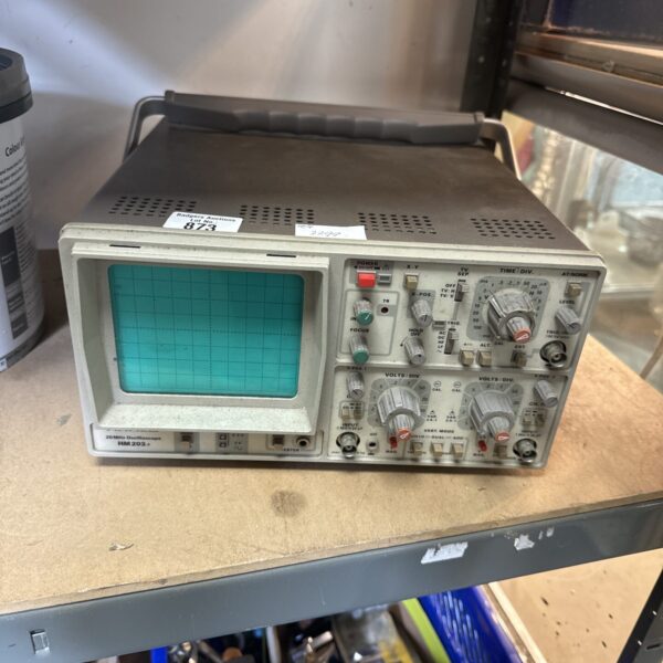 Vintage Hameg HM203-7 oscilloscope with analogue display and controls.