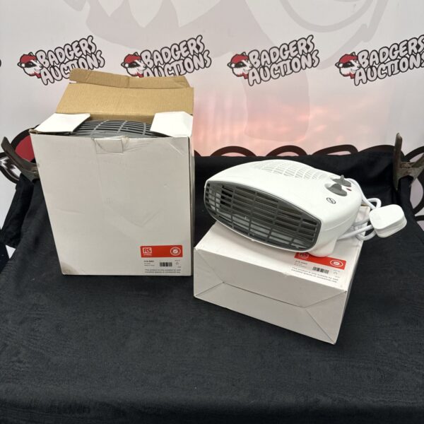 Front view of an RS 2kw fan heater, portable electric heater.