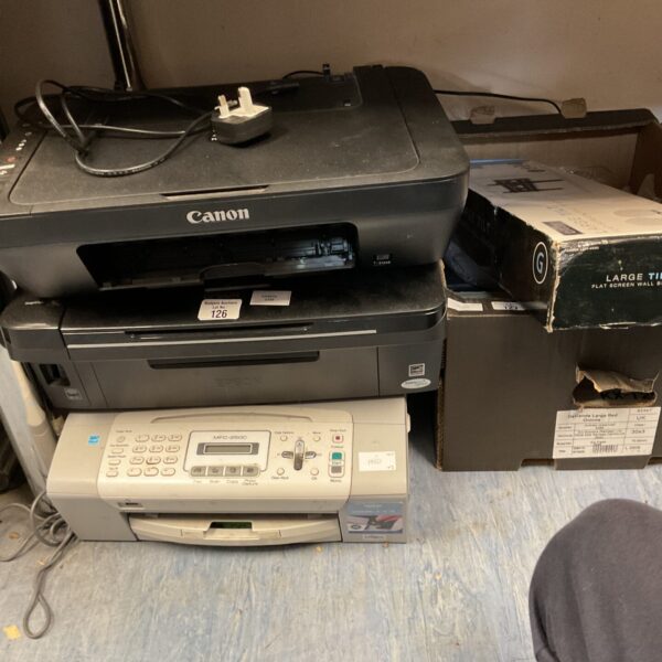 Collection of Canon and Epson printer scanners for sale.