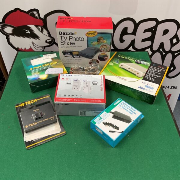 Vintage network adapters and Dazzle TV capture software lot.