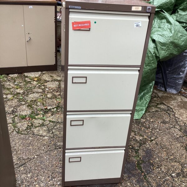 Vintage Samas Vickers metal filing cabinet with four drawers.