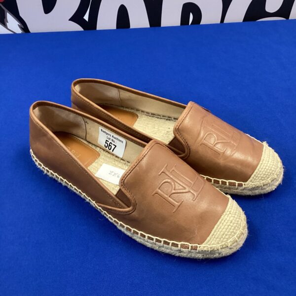 New size 6 Ralph Lauren leather shoes with woven jute sole.