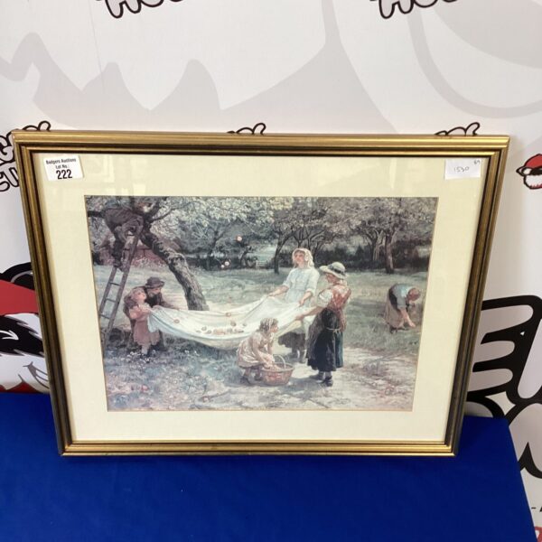 Victorian painting of apple gatherers by Frederick Morgan.