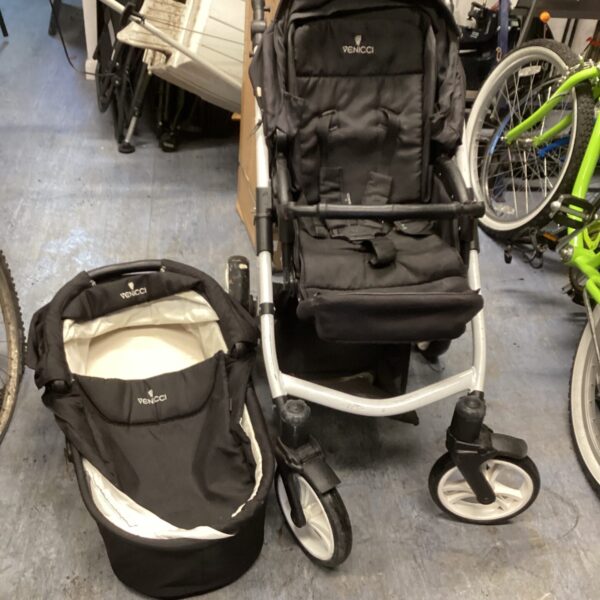 Used Venicci pushchair and cot set for babies and young children.