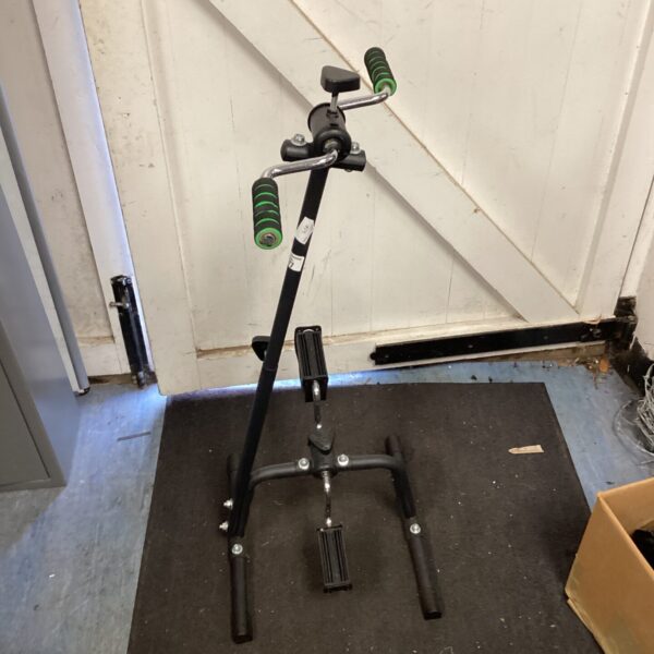 Sit-down exercise machine for arm and leg workouts.