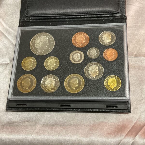 Closed black case containing the 2010 Royal Mint proof set.