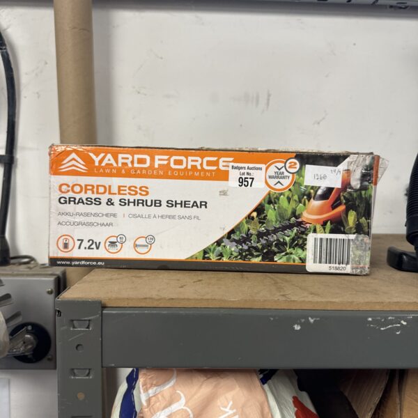 Yard Force cordless grass shear for garden trimming and shaping.