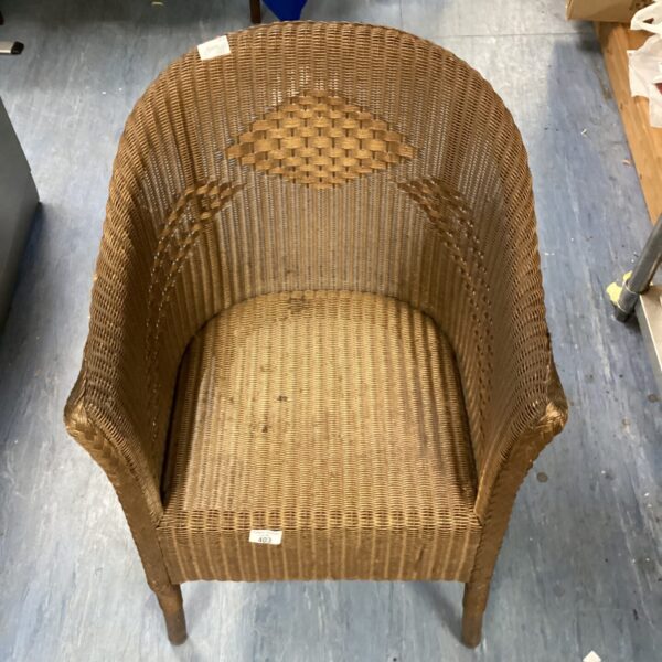 Vintage gold Lloyd Loom chair with woven seat and back.