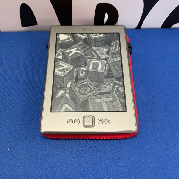 Black Amazon Kindle e-reader with protective case.