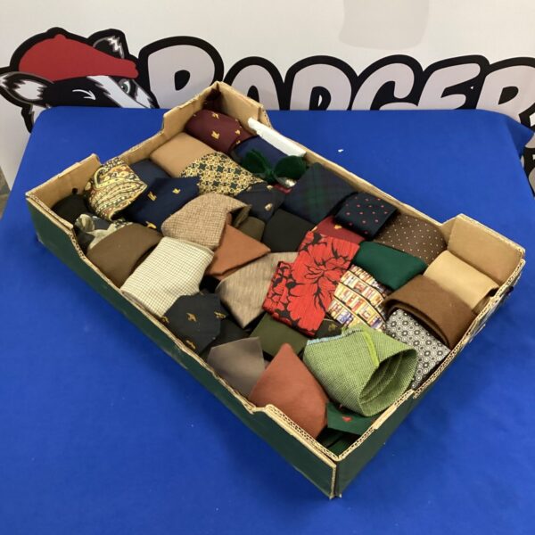 Vintage silk tie lot with colourful patterns and designs.