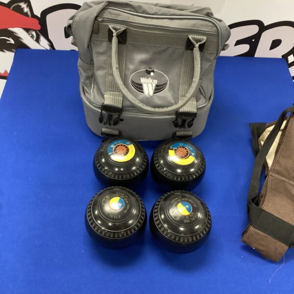 Welkin bowls set with carry bag and accessories for lawn bowling.