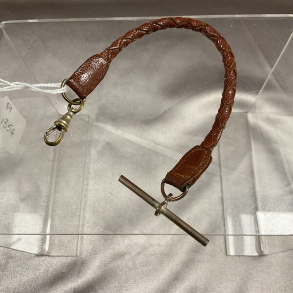 Antique leather albert chain for pocket watches, Victorian era.