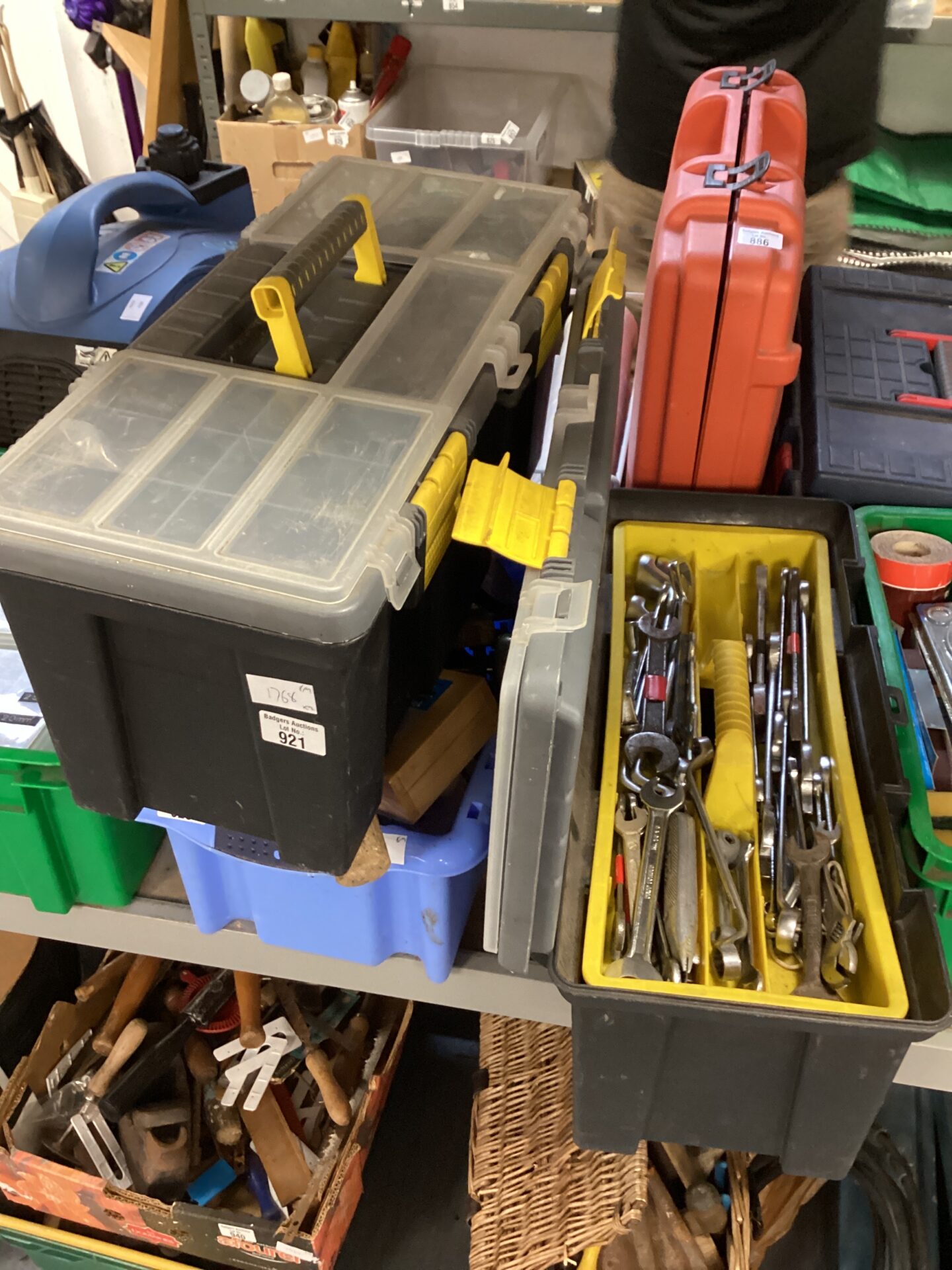 921 Two plastic tool boxes with contents