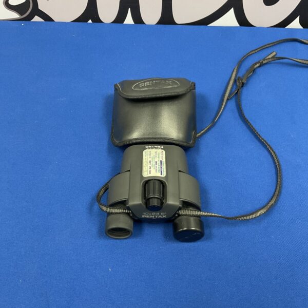 Vintage Pentax 10x24 binoculars with soft carrying case.