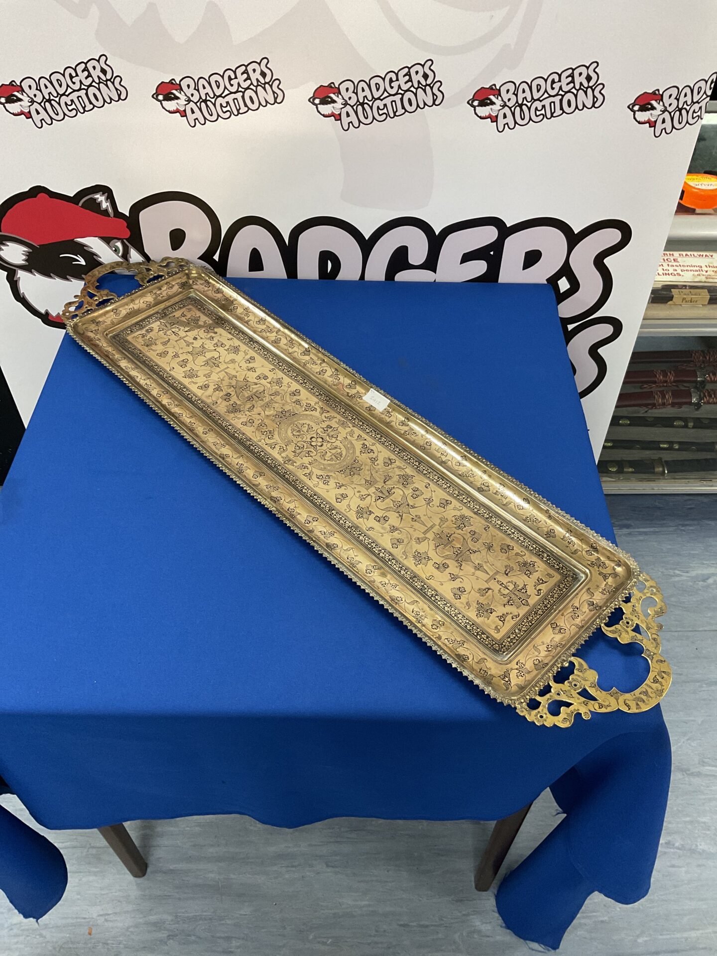 026 Large anglo indian brass long tray